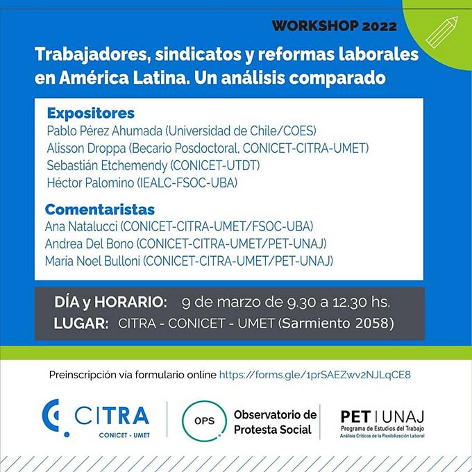 WORKSHOP: Trabajadores, sindicatos y reformas laborales en América Latina. Un análisis comparado.