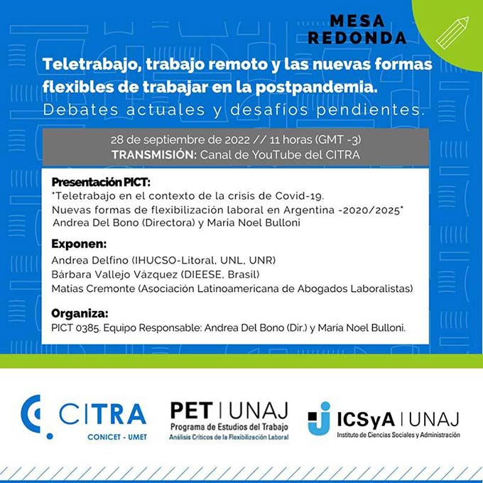 Mesa Redonda “Teletrabajo, trabajo remoto y las nuevas formas flexibles de trabajar en la postpandemia. Debates actuales y desafíos pendientes.